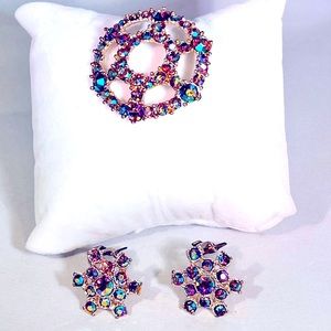 Vintage Brilliant Aurora Borealis Brooch & Earrings
